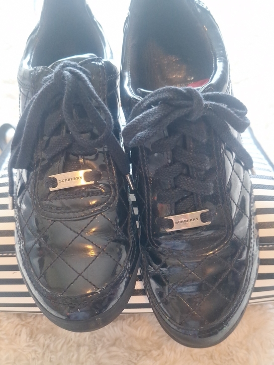 Burberry Shoes - Burberry Black Quilted Patent Lace-Up Sneasks  Size 40